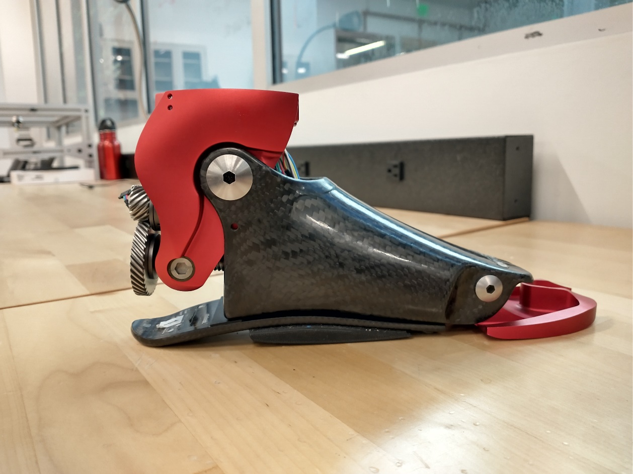 Completed semi-active ankle prosthesis prototype, second view